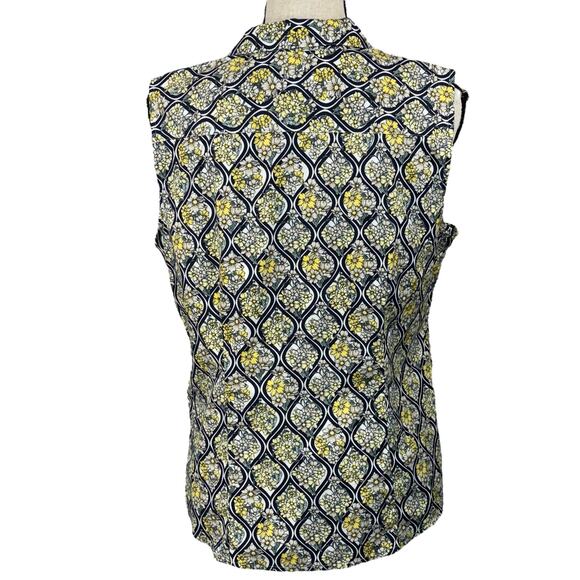 Charter Club Petite SZ 12P Top Floral Button-Up Sleeveless Stretch Collar V-Neck - Picture 4 of 8